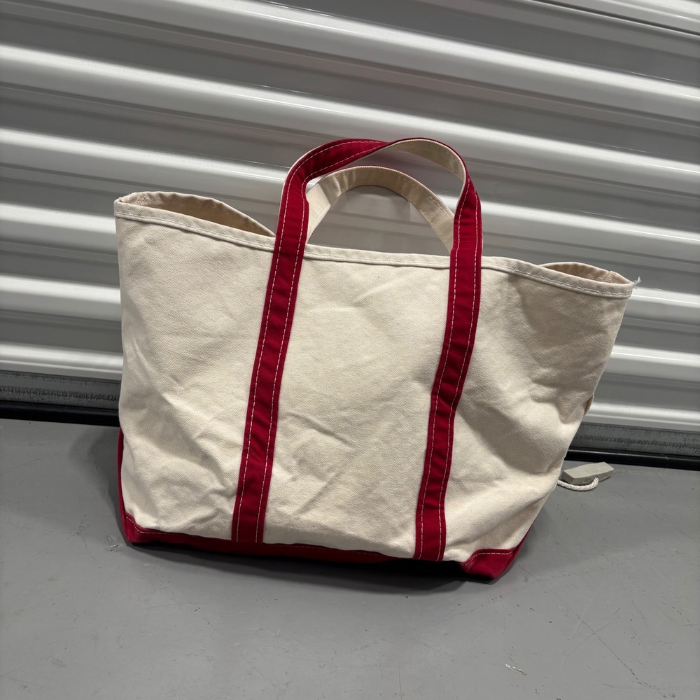 LL Bean Boat and Tote Canvas Bag Cream Red Large Made in USA